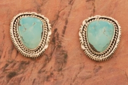 Artie Yellowhorse Rare Morenci Turquoise Sterling Silver Post Earrings